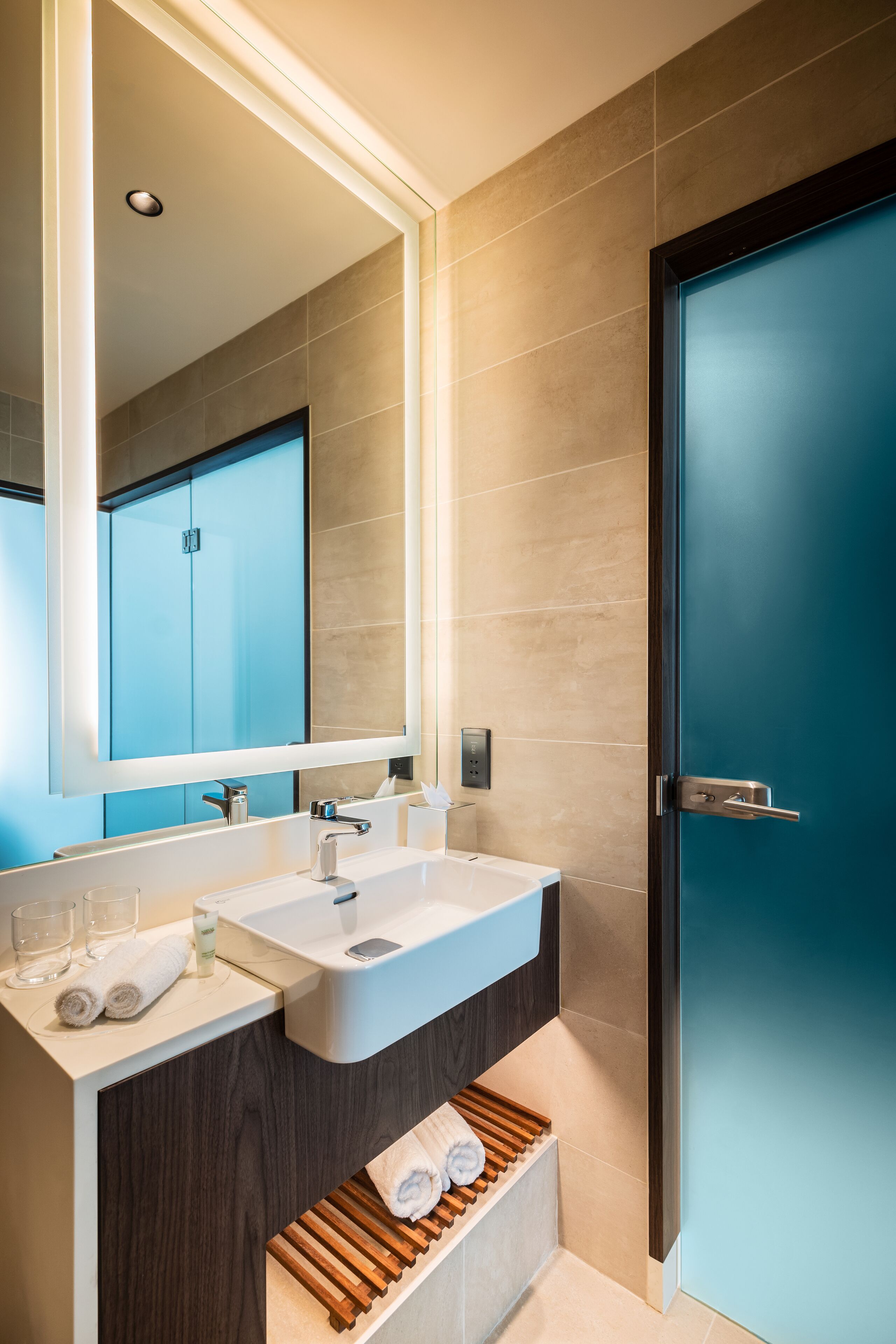 shower, rainfall showerhead, hair dryer, bathrobes