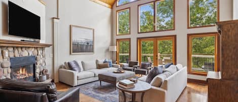 Smart TV, chimenea, videojuegos y reproductor de DVD