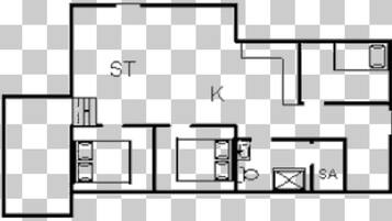 Plano de planta que muestra un dormitorio, un baño y una kitchenette.