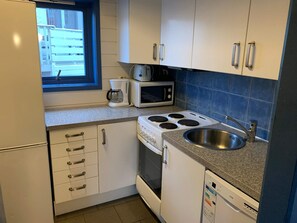Fridge, microwave, dishwasher, coffee/tea maker