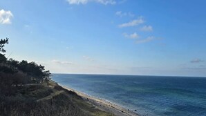 A beach with a clear sky, a sandy shore, and sparse vegetation. - Holiday Home in Vejby (Vejby)
