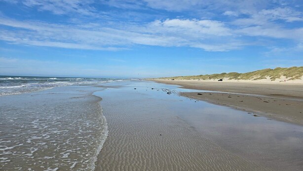 Une plage avec des dunes de sable et des vagues.