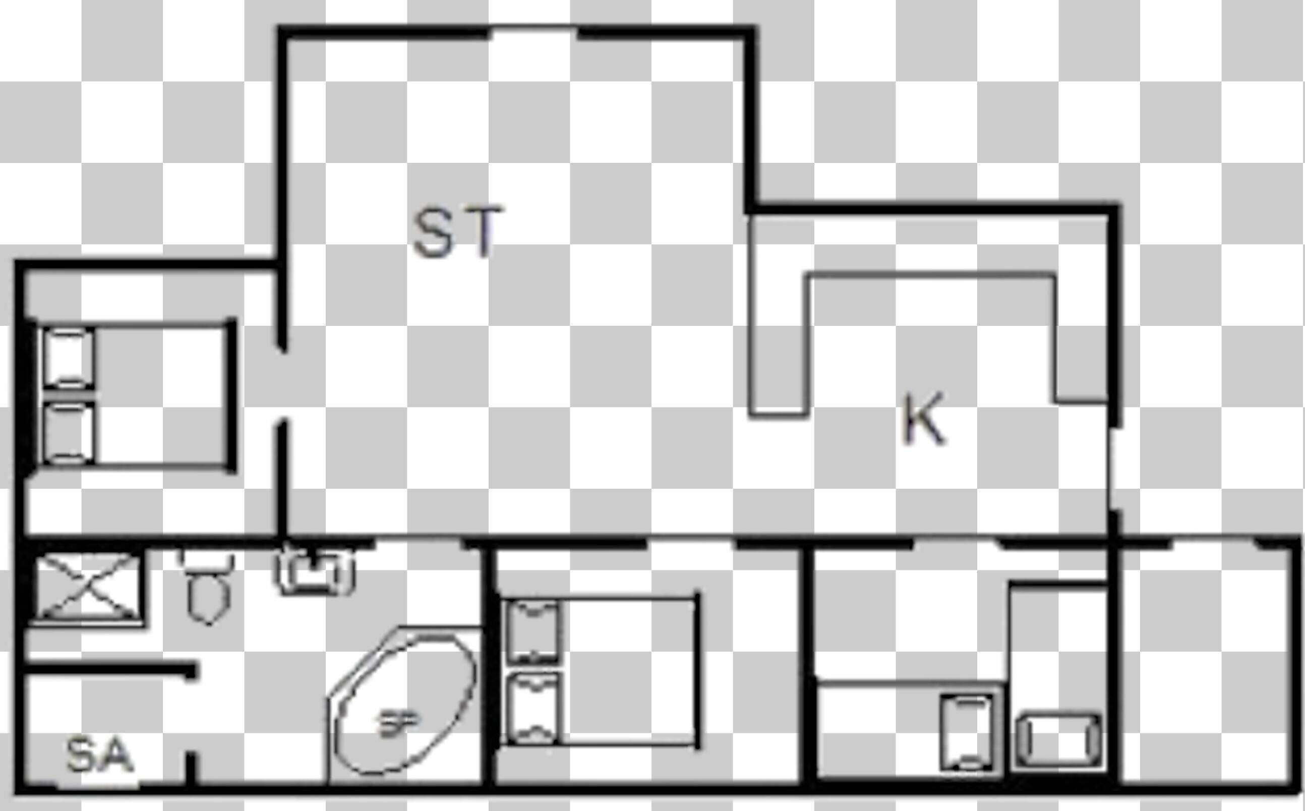 Un plan d’hôtel indiquant les chambres ST, K, SA, ainsi qu’un espace dédié au spa.
