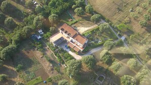 An aerial view of a house surrounded by fields and trees. - Romantic Stay Near Velia (Ascea)