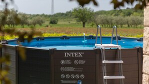 Outdoor pool, sun loungers - Detached House with Fenced Garden & Frame Pool near Porec & Beach (Porec)