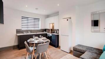 Fridge, microwave, oven, electric kettle