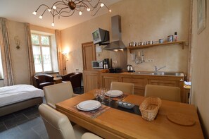 Living room - Cozy Studio in a 16th Century Castle (Aywaille)