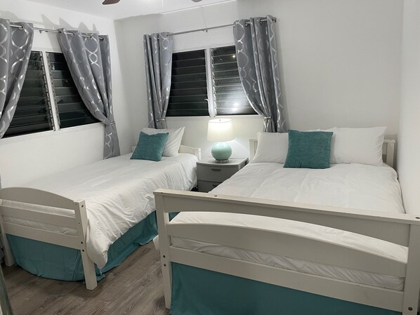 2 bedrooms, desk, iron/ironing board, travel cot