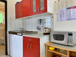 Fridge, microwave, stovetop, toaster