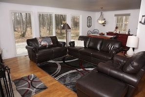 Smart TV, fireplace, DVD player, books