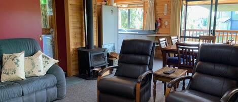 TV connectée, cheminée, livres