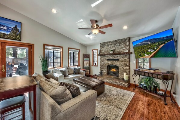 TV, fireplace, video games