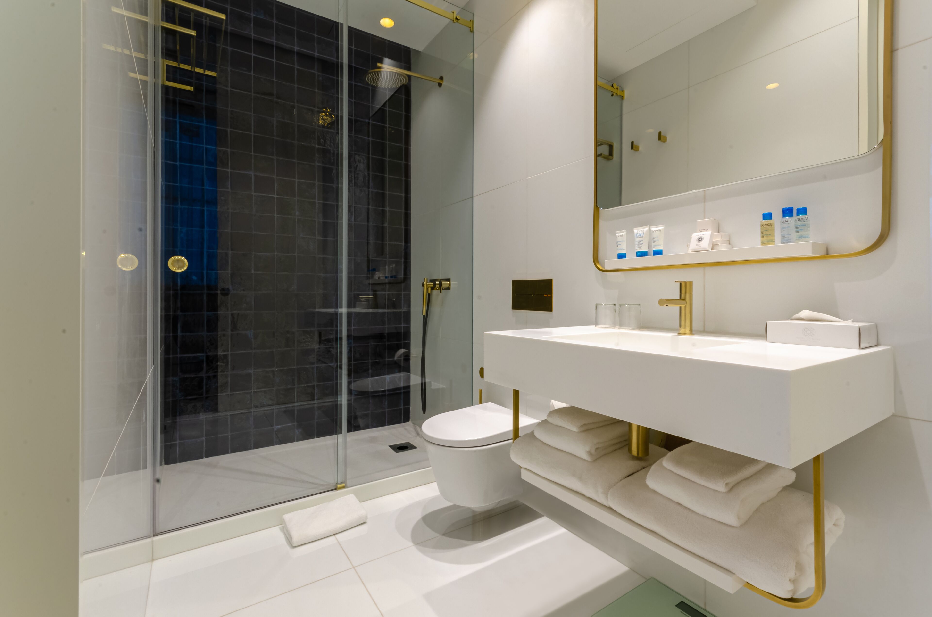 shower, hair dryer, bathrobes, slippers