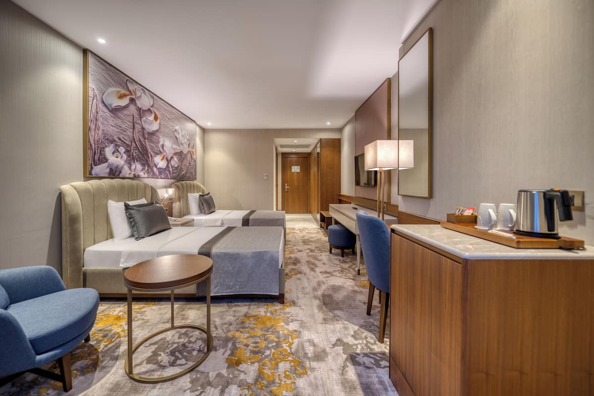 Chambre Deluxe avec lits jumeaux, vue sur le jardin | 1 chambre, literie de qualité, minibar