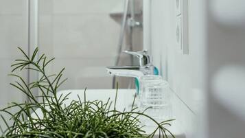 Single Room | Bathroom | Shower, rainfall showerhead, towels, toilet paper