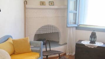 TV, fireplace, DVD player, books