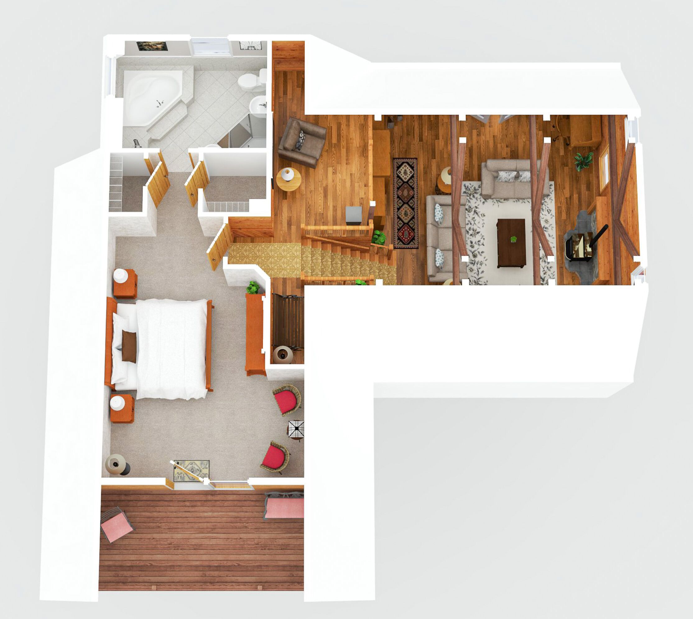 Un apartamento de dos habitaciones con sala de estar, comedor, cocina y baño.