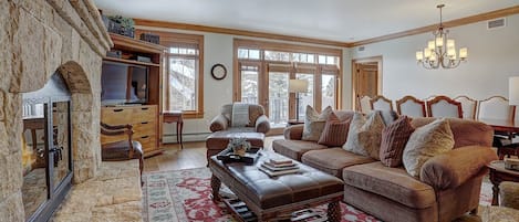 Fireplace, DVD player, stereo