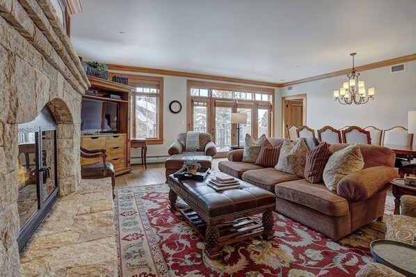 Fireplace, DVD player, stereo