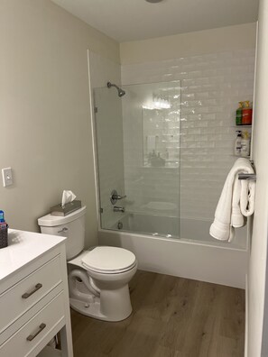 Combined shower/bathtub, hair dryer, towels, soap - Equestrian and Golf Getaway (Williamsburg)