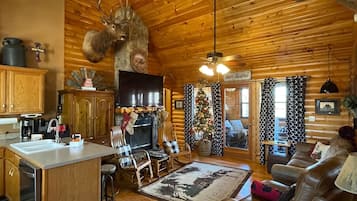 Smart TV, fireplace, DVD player, toys