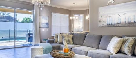 Smart TV, fireplace, video games, DVD player