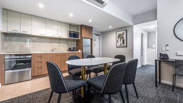 Microwave, stovetop, electric kettle, toaster