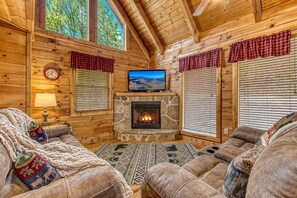 TV, fireplace, video games, foosball