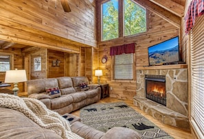 TV, fireplace, video games, foosball