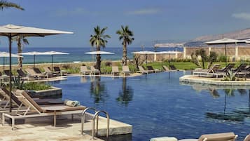2 outdoor pools, open 8:00 AM to 8:00 PM, free cabanas, pool umbrellas
