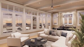 TV, fireplace, ping pong, books