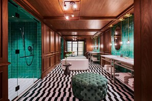 Penthouse (Richard's Flat) | Bathroom | Rainfall showerhead, free toiletries, hair dryer, bathrobes - Virgin Hotels New Orleans (New Orleans)