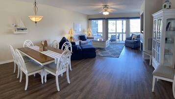 Smart TV, fireplace, DVD player, books