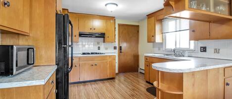 Frigorífico, microondas, horno y placa de cocina