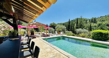 Maison en pierre, piscine, spa, terrain de pétanque, bar extérieur