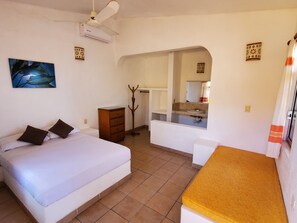Desk, laptop workspace, free WiFi, bed sheets