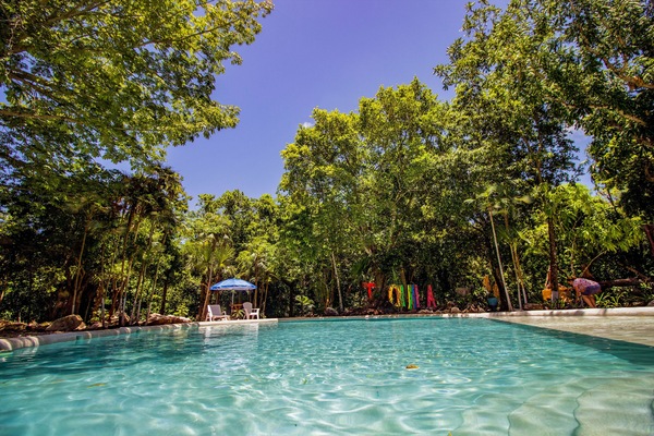 Outdoor pool, sun loungers
