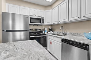 Fridge, microwave, oven, dishwasher