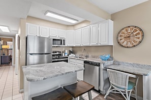 Fridge, microwave, oven, dishwasher