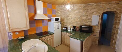 Frigorífico, microondas, horno y placa de cocina