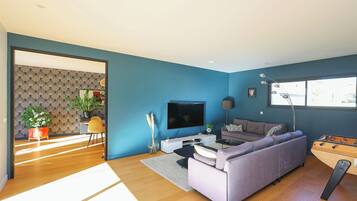 TV connectée, lecteur de DVD, baby-foot, table de tennis de table