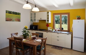 Fridge, microwave, oven, stovetop - CASA MONTEFIORE 13 farmhouse in the Marche countryside (Marche)
