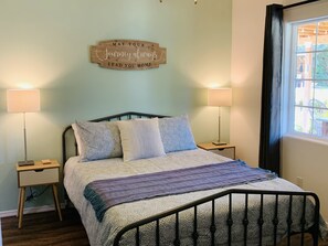 1 bedroom, desk, iron/ironing board, travel cot