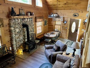Smart TV, fireplace, DVD player, foosball