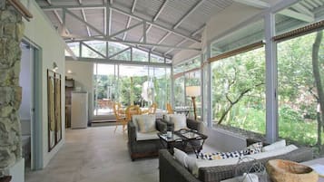 Romantic Studio, 1 Queen Bed, Terrace, Garden View | Living area | 55-inch flat-screen TV with cable channels, TV