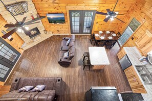 Smart TV, fireplace, video games, DVD player
