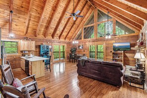 Smart TV, fireplace, DVD player, books