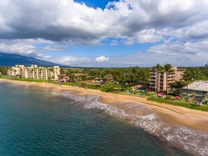 On the beach, sun-loungers, beach towels - Oceanfront Kihei Sands Beachfront Condos B3 – 2 bd 2ba (Kihei)