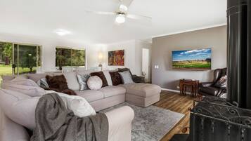 Smart TV, fireplace, toys