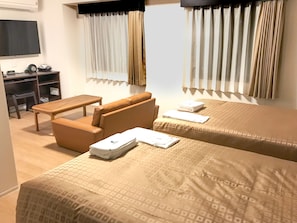 Desk, free WiFi, bed sheets